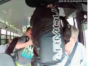 A May 25, 2015 screen capture from a video shows a student hitting his bus driver in the face with a duffel bag. This and another violent incident on the bus that day provide many teachable moments for students, the board and the bus company, the Journal says in an editorial.