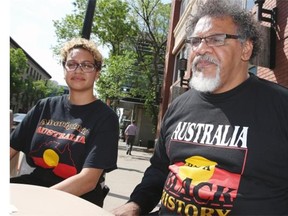 Australian aboriginal leaders Murrawah Johnson, left, and Adrian Burragubba stopped in Edmonton en route to visiting oilsands projects in the Fort McMurray region. The Australians are fighting a proposed coal mine in their ancestral lands.