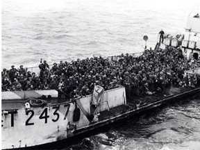 Canadian soldiers were packed into a landing craft for the real Normandy D-Day landings on June 6, 1944.