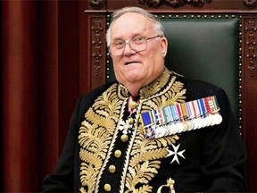 Lt.-Gov. Donald Ethell delivers the speech from the throne at the legislature in November 2014.