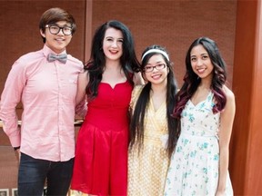 From left, Jaehun Park, Kristen Thomas, Carol Chu and Katrina Sosa at the 2015 Cappies Gala on June 7.