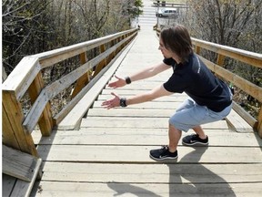 Kevin Murray demonstrates exercises particularly beneficial to those with chronic pain who want to tackle some of Edmonton’s river valley stairs.