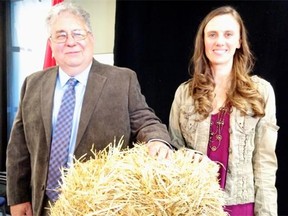 Ron Milio, of Dave’s Killer Bread, and Becky Lipton, executive director of Organic Alberta, help announce a $2.2-million initiative to boost production of organic crops in Western Canada.