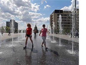 The new fountains beside the Federal Building on the Legislature Grounds, got a trial run in Edmonton on Monday May 25, 2015.