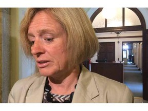 Screen grab from video of premier Rachel Notley speaking about shooting death of EPS officer.