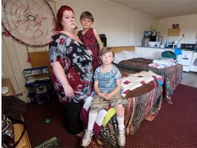 Tabitha Hawley and her children, Ajelay, 5, and Nevaeh,8, have been living at the same motel for months. The room is being paid for by Alberta Works because there is such a shortage of affordable housing in Edmonton.