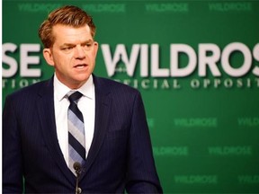 Wildrose Leader Brian Jean wants all opposition parties, his own included, to once again have proper office space in the Alberta legislature, as opposed to the annex. Jean is shown at a news conference May 29, 2015 in the media room of the legislature.