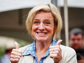 Alberta Premier Rachel Notley gestures before speaking at the annual Premier’s Stampede breakfast in Calgary on Monday, July 6, 2015. Notley’s message is not unlike that of previous PC premiers, but it seems she’s determined to take action, writes Graham Thomson.