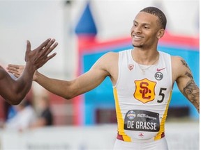 Andre De Grasse at the 2015 Canadian Track and Field Championships at Foote Field in Edmonton.