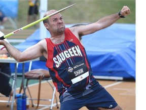 Andy Shaw competes in the Men Javelin Throw, ambulatory para ambulatory at the 2015 Canadian Track and Field Championship in Edmonton, July 2, 2015.