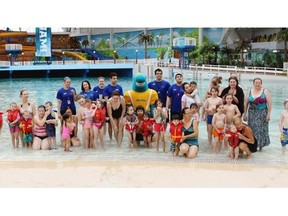 Approximately 40 participants took part in the World’s Largest Swimming Lesson at West Edmonton Mall World Waterpark on June 18, 2015. The swimming lesson, one of hundreds around the world, was held in an effort to set a Guinness World Record for the largest simultaneous swimming lesson in the world.