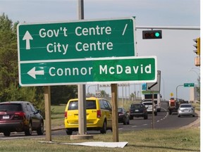 A Connor McDavid sign in the river valley directs drivers to Connors Road as the McDavid draft craze hits the city.