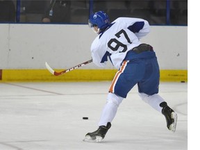 Connor McDavid takes part in the Edmonton Oilers Orientation Camp at Rexall Place in Edmonton on Thursday July 2, 2015.