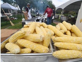 Corn on the cob waits for participants during the World Partnership Walk at the Legislature Grounds in Edmonton on Sunday, June 14, 2015.