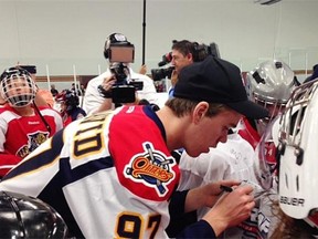 The NHL’s top draft prospects, led by Connor McDavid, took part in a hockey clinic Thursday morning with some local youths at the Florida Panthers’ Ice Den. The session included signing a few autographs.