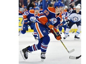 Edmonton Oilers centre Ryan Nugent-Hopkins in action during an NHL game against the Winnipeg Jets at Rexall Place on March 23, 2015