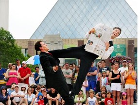 The English Gents, an acrobatic duo of Denis Lock and Hamish McCann who are actually from Melbourne, Australia, will headline the Edmonton International Street Performers Festival, slated for July 3 to 12, 2015 in Sir Winston Churchill Square.