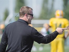 Eskimos Coach Chris Jones says he will shake hands with opposing CFL coaches post-game this season. Jones is pictured here on Monday at the Edmonton Eskimos training camp at Fuhr Sports Park in Spruce Grove.