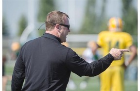 Eskimos Coach Chris Jones says he will shake hands with opposing CFL coaches post-game this season. Jones is pictured here on Monday at the Edmonton Eskimos training camp at Fuhr Sports Park in Spruce Grove.