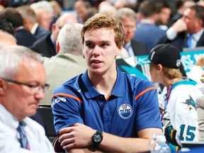 First overall pick Connor McDavid of the Edmonton Oilers looks on during the 2015 NHL Draft at BB & T Center on June 27, 2015 in Sunrise, Fla.