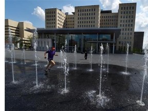 Fountains in the new legislature plaza. Taste of Edmonton would like to use some of this space in 2018.