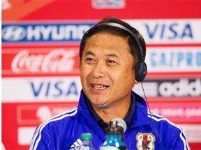 Japan’s head coach Norio Sasaki speaks to reporters during the team’s press conference at the FIFA Women’s World Cup in Edmontonon June 30, 2015.