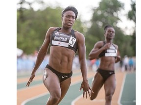 Khamica Bingham won  the women’s 100m final at the 2015 Canadian Track and Field Championships at Foote Field in Edmonton.