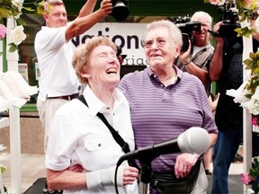 Marge Eide (L), 77, and Ann Sorrell, 78, a same-sex couple for more than 40 years, were married Friday by Washtenaw County Circuit Court Judge Carol Kuhnke in Ann Arbor, Mich., the same day the U.S. Supreme Court ruled that same-sex couples have the right marry in every state.