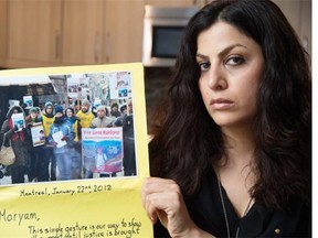 Maryam Malekpour with a card from the Free Saeed campaign. Her brother, a Canadian citizen, has been imprisoned for seven years. The Iranian government accused Saeed, a software engineer, of masterminding an online pornography ring and twice sentenced him to death.