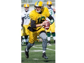 Matt Nichols (16) practices during the Edmonton Eskimos training camp at Fuhr Sports Park in Spruce Grove on June 15.