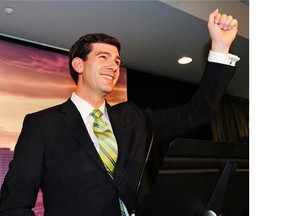 Mayor Don Iveson celebrates his 2013 victory with supporters. He and several councillors want to ban corporate and union donations at the civic level
