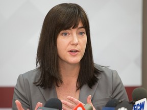 Jill Clayton, the Information and Privacy Commissioner, speaks to the media on May 13, 2015, to announce a joint investigation into the alleged improper destruction of records by a Government of Alberta ministry.