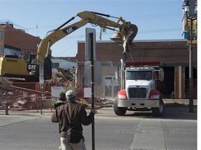 The $7.5 million dollar renovation to the historic Varscona Theatre began Monday June 15, 2015 with demolition of a part of the old structure.