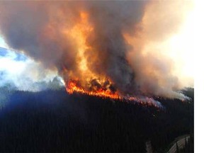 Wildfire near Excelsior Creek in the Maligne Valley in Jasper National Park.