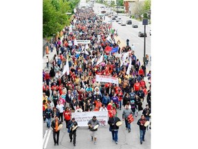 People march during the Walk for Reconciliation, part of the closing events of the Truth and Reconciliation Commission on Sunday, May 31, 2015 in Gatineau, Que.