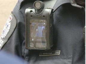 A police body-worn video camera. Edmonton and Calgary are adopting two very different approaches to the cameras, which advocates say make police more accountable but critics say don't make much difference.
