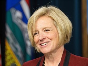 Premier Rachel Notley held a news conference at the Alberta legislature on June 15, 2015 before the reading of the speech from the throne and the introduction of Bill 1 and Bill 2.