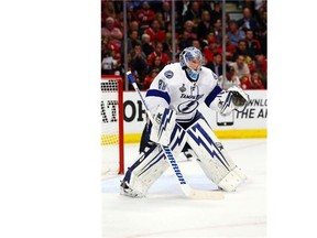 Russian goalie and NHL draft prospect Ilya Samsonov is being compared with Andrei Vasilevskiy (88) of the Tampa Bay Lightning, pictured here tending net against the Chicago Blackhawks during Game Four of the 2015 NHL Stanley Cup Final at the United Center on June 10, 2015 in Chicago, Ill. Vasilevskiy was picked 19th overall in the 2012 draft.