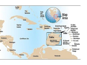 Map showing the location of the Caribbean island of Saba.