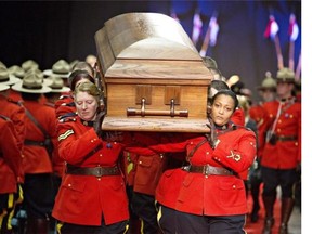 Slain RCMP Constable David Wynn, is carried out after his funeral in St. Albert, Alta., on Monday, January 26, 2015.