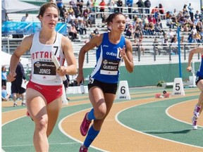 The start of the senior women’s 4x400-metre relay at the Canadian track and field championships on Sunday at Foote Field