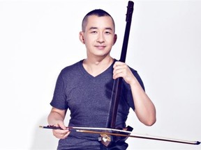 Virtuoso George Gao with his instrument, the Chinese erhu. Gao has flown in from Shanghai to take part in the Summer Solstice Music Festival from June 18 through June 21.