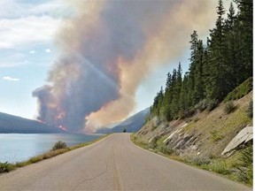 A wildfire burns Thursday July 9, 2015, in Jasper National Park. Supplied by Jasper National Park of Canada.