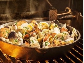 Barbecued clams and chorizo