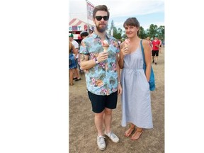 Bryan Birtles, left, and Jenny Huntley at Folk Fest on Aug. 9.