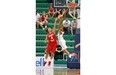 Canada’s Miah-Marie Langlois and Dominican Republic’s Genesis Evangelista battle over a rebound during a FIBA Americas Women’s Championship game at the Saville Community Sports Centre on Aug. 11, 2015.