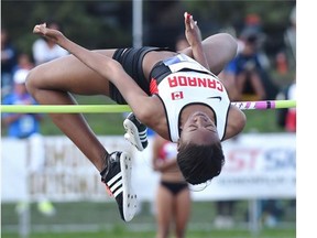 Canada's Noocile Jean competing in the Women High Jump at the 2015 Panamerican Junior Track & Field Championships  at Foote Field in Edmonton, August 1, 2015.