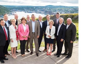 Canada’s premiers pose for a group photo on Signal Hill overlooking the harbour at the summer meeting in St. John’s, N.L. on Thursday, July 16, 2015.