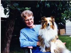 Catherine Medora Saul with Buddy, one of the many Shetland sheepdogs she rescued over her lifetime.