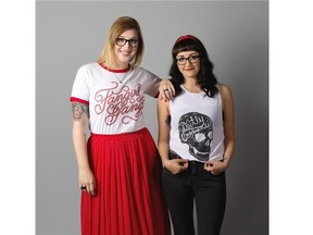 Christina Russo (left) and Kelsie Romans (right) of ShopDiamondCake, a local fashion line that sells boy band-related shirts and gift cards